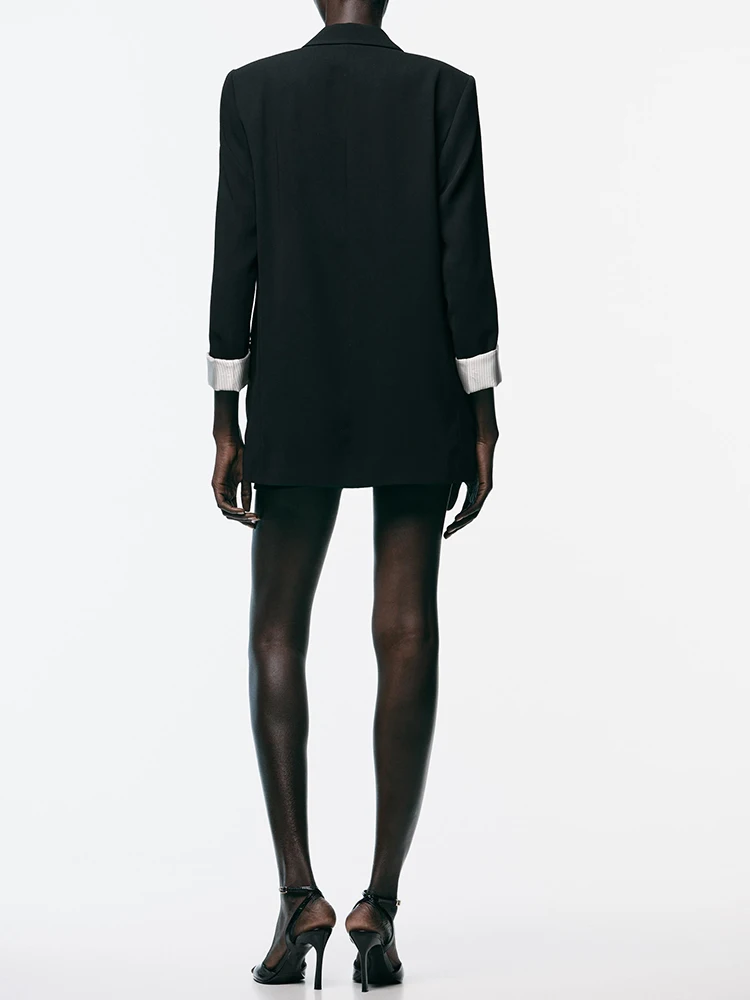 Novo outono 2025 feminino impresso terno jaet com almofadas de ombro casual sle longo sve gola plana único botão fechamento