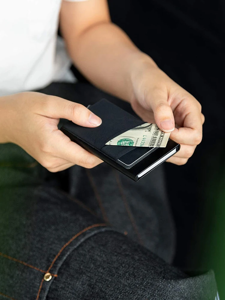 YATBEST Card Holder Automatic Pop-Up With Money Bag Ultra-Thin Metal Credit Card Box Aluminum Box Card Bag