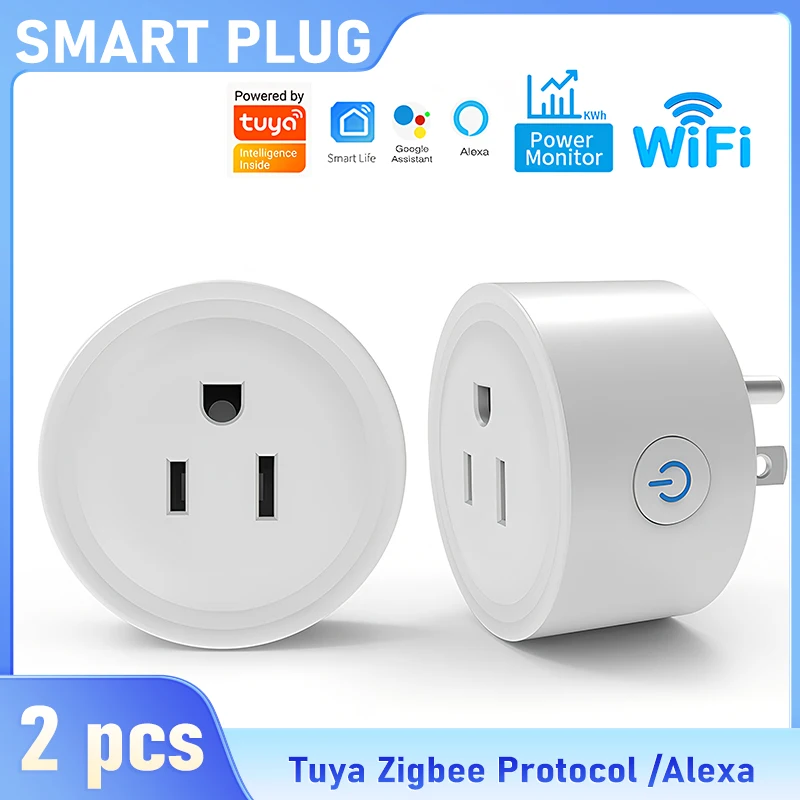 

2 pcs US Smart Plug with WiFi Power Monitor | Tuya Zigbee Protocol | Voice Control for Alexa | App Remote Timer Switch