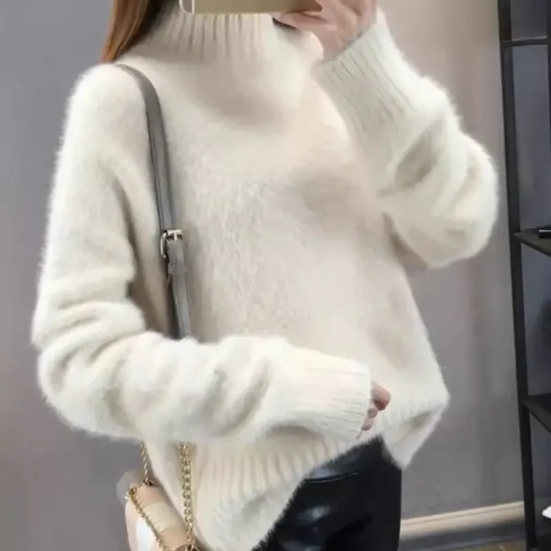 

Women Sweaters Imitation Mink Fur Thick Soft Plush Turtleneck Casual Knitted Tops Soft Warm Loose Lazy Style Pullover Sweater
