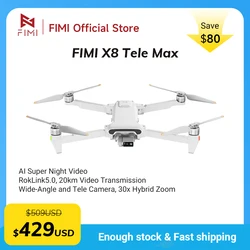 Drone Tele FIMI X8 con telecamera grandangolare e tele Zoom ibrido 30x 4K 60fps Portata 10KM Gimbal a 3 assi GPS AI Super Night Video