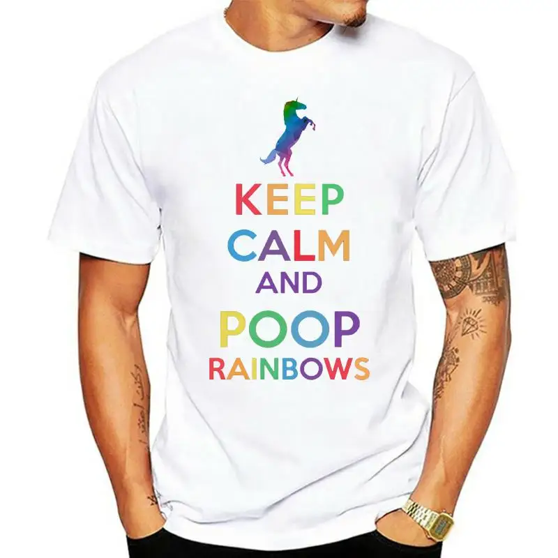 Keep Calm and Poop Rainbows Men's Navy Heather T-shirt Fashion T Shirt Men Clothing Short Sleeves 100% Cotton