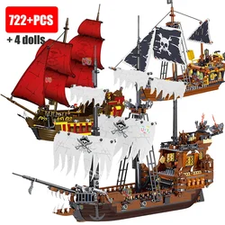 Pirates Ship Adventure Ideas Retro Red Black Boat Island Storm Vessel Flagship Movie Building Blocks Model Toy for Xmas Gift
