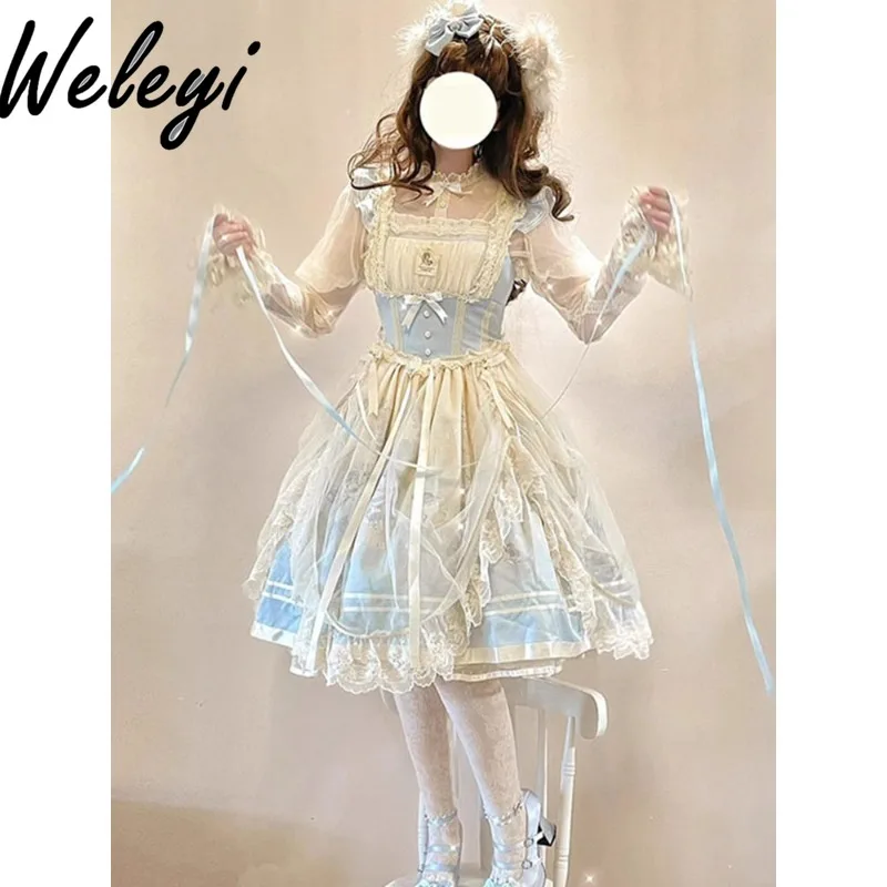 

Kawaii Blue Ballet Lolita Dresses Ropa De Mujer Summer New in Jsk Rojita Heavy Industry Fluffy A Word Elegant Princess Sukienka