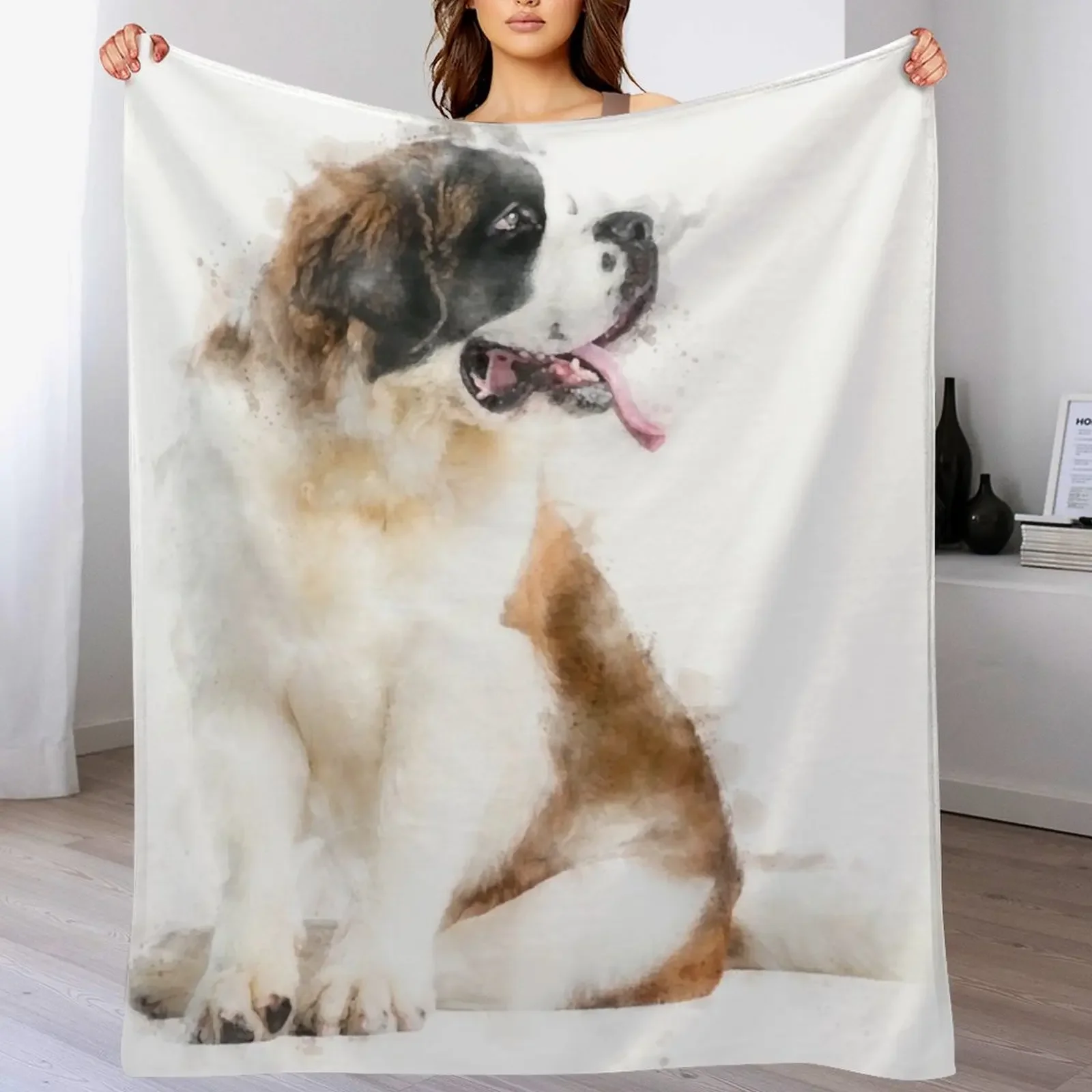 

Saint Bernard Watercolour Artwork Throw Blanket Soft Decorative Sofas Single Nap Blankets