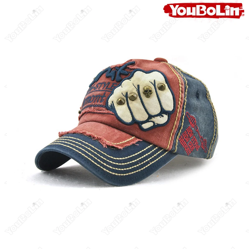 High Quality Fist Rivet Element Embroidery Cotton Adjustable Baseball Cap Hip Hop Hat Trucker Caps Dad Hats