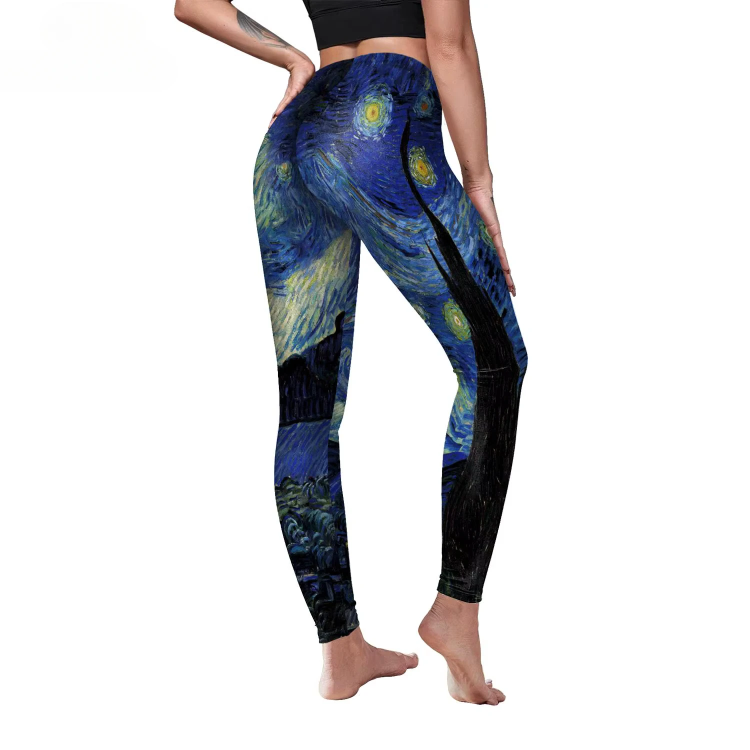 Van Gogh Starry Sky Leggings High Waist Ankle Length Trousers Summer Women Workout Pants Sexy Slim Fitness Bottom