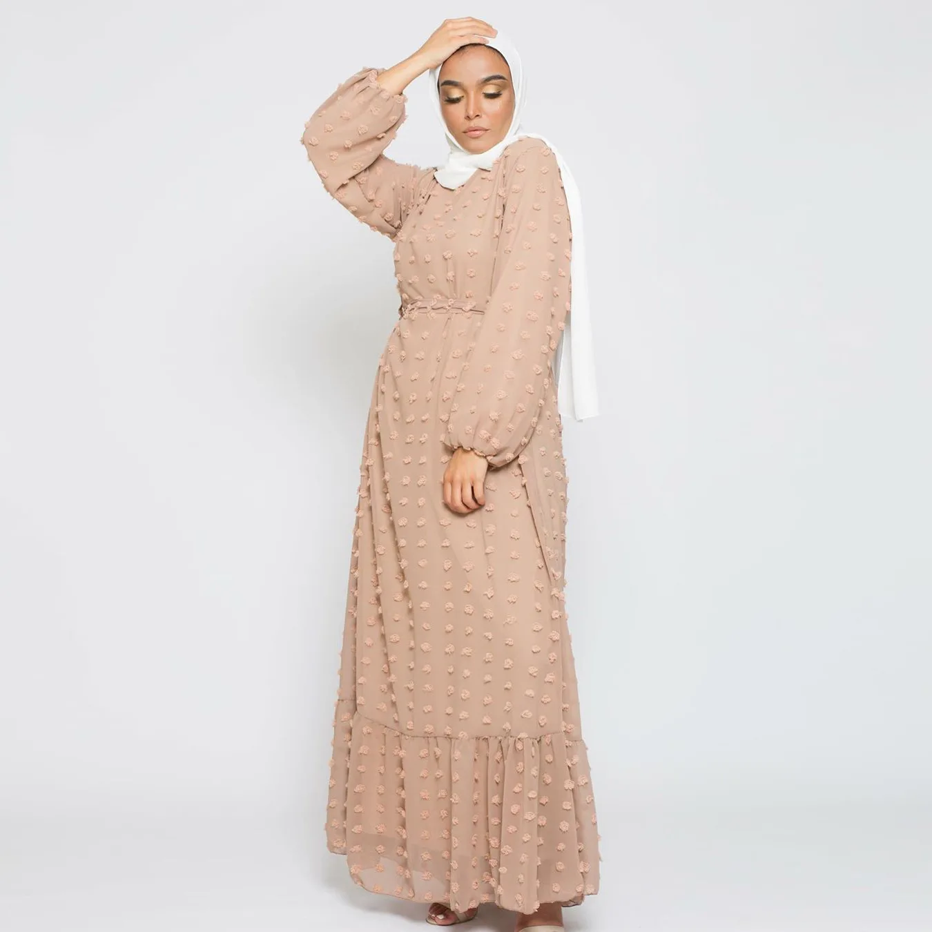 Three-dimensional Jacquard Muslim Abayas Fashion Women\'s Dress Fashion Middle Eastern Maxi Dress Solid Robe Caftan Muslim Dress