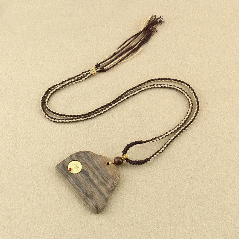 خشب الصندل غرق الكنز عشوائي المشهد سترة سلسلة الفن الرجعية الرجال النساء تنوعا قلادة طويلة مجوهرات تذكارية سياحية