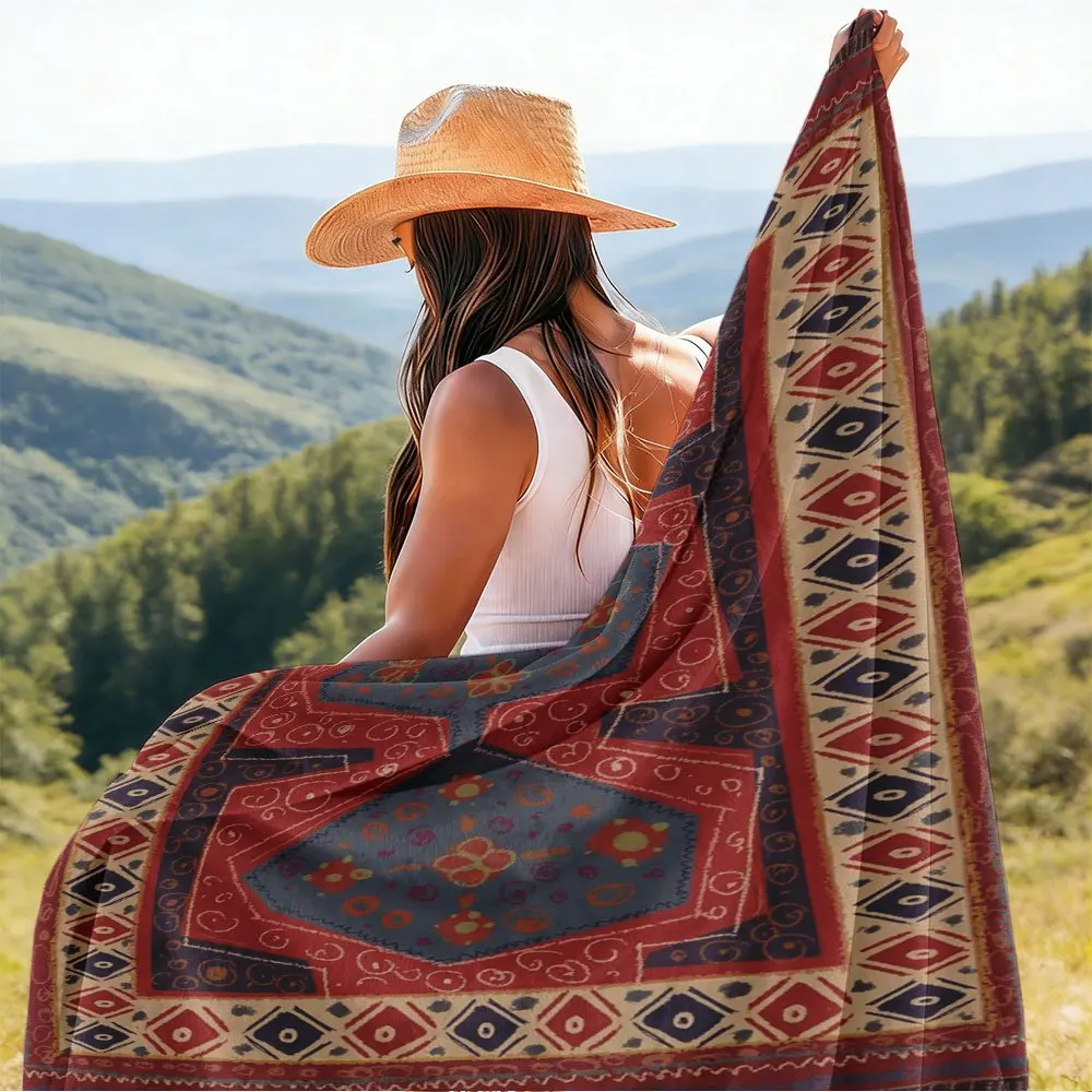Large Bohemian Ethnic Patterned Blanket Throw Tapestry Picnic Ground Cover 150x200cm Camping Decor Boho Outdoor Living Room Rug