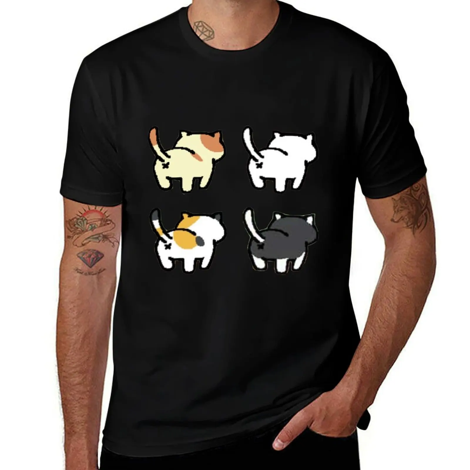 

Neko Atsume - Butts T-Shirt anime t shirts oversize man t shirt summer t shirts for man cotton soft T-Shirt