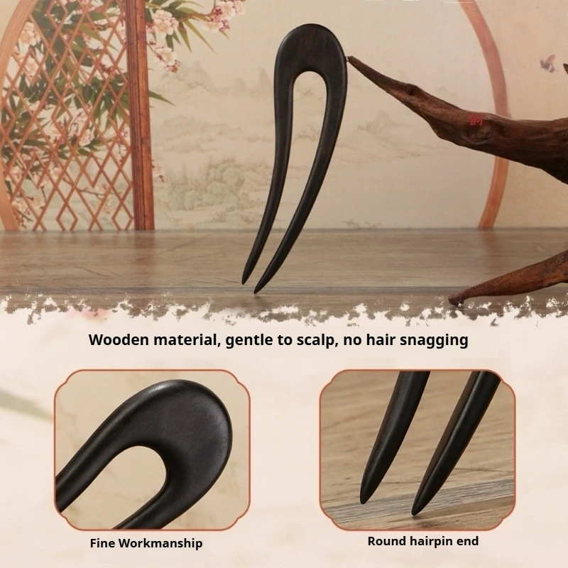U-Shaped Wooden Hair Sticks Fork Fashion Chinese Style Hairpin Headwear Hair Bun Women Girls Vintage Ponytail Hair Accessories