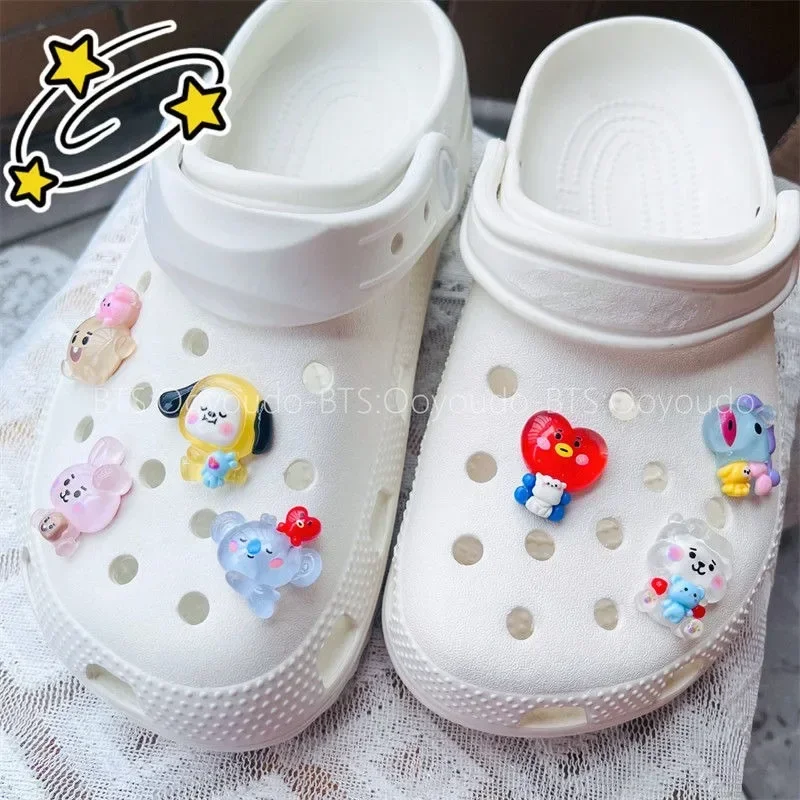 BTS New Crocs Transparent Accessories Tata Cooky DIY Cartoon Three-dimensional Shoe Flower Anime Kawaii Removable Shoe Buckle