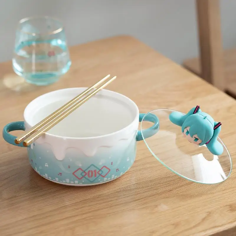 Stock Hatsune Miku Anime Peripheral 750ml Angry Toot Face Instant Noodle Bowl Household Cute Ceramic Noodle Bowl Christmas Gift