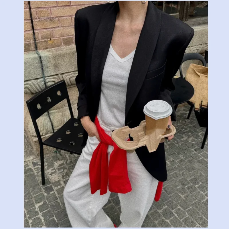 

2025 Autumn/Winter Classic Basic Style Round Neck Casual Blazer Jacket