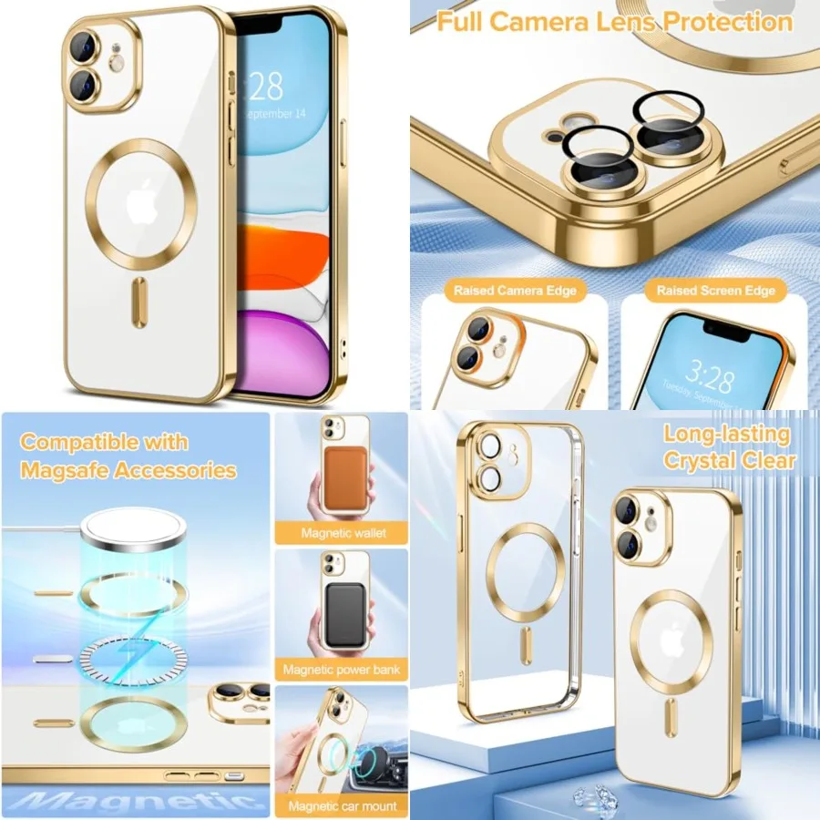 

Magnetic Clear for iPhone 11 Case with Camera Lens Protector [Compatible with MagSafe] Luxury Plating Edge Slim Soft TPU Cover