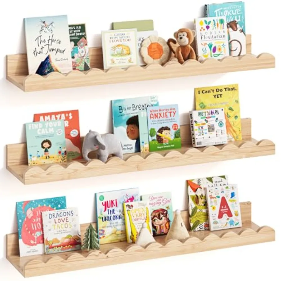 

Nursery Book Shelves, Set of 3, Nursery Decor for Baby and Toddler, Scalloped Shelves, Book Shelf for Rooms, Wall Book Shelf fo