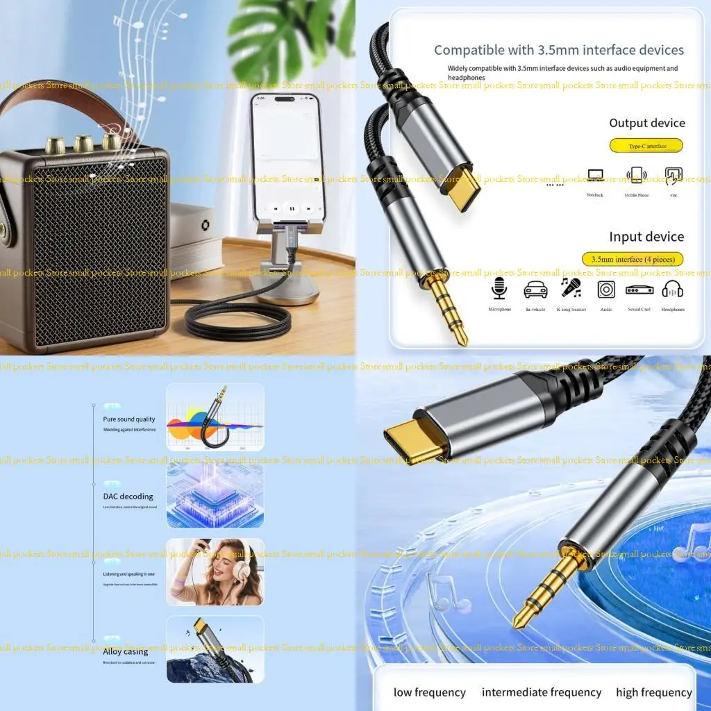 R1WD Braided USB C to 3.5mm 3.5mm Cord Equipped With Decoding Chip for Studio Level Auditory Conversion and Stability