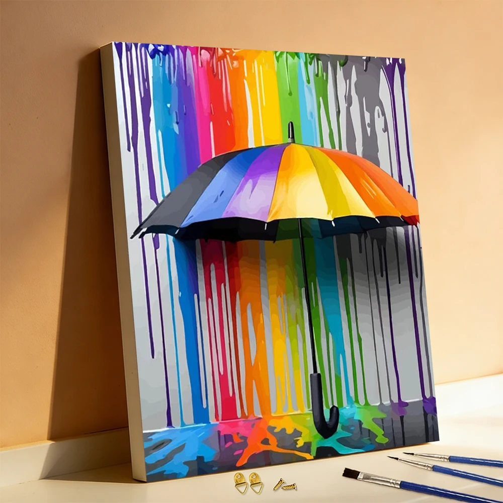 Huacan Digitaler Ölgemälde-Regenschirm, Acrylfarbe nach Zahlen, Regenbogen DIY Handgemaltes Ölgemälde nach Zahlen, Bastelgeschenk