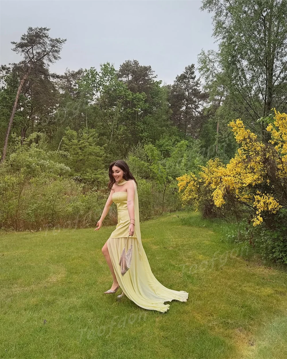 Toofan Maßgeschneiderte trägerlose kurze Meerjungfrau-Abschlussballkleider, sexy lange Chiffon-Rock, formelles Abendkleid, Wraps, Damen-Party-Outfit