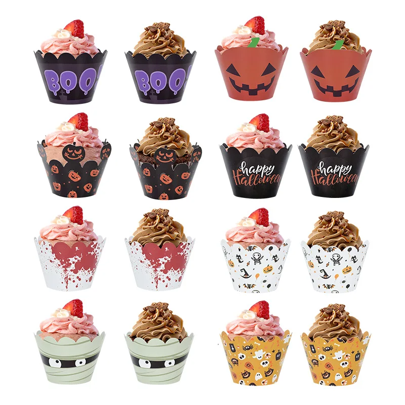 24/32 Pieces Halloween Cupcake Wrappers Pumpkin Spiderweb Bat Toppers Cupcake Kit for Halloween Party Cake Decoration Baking Cup