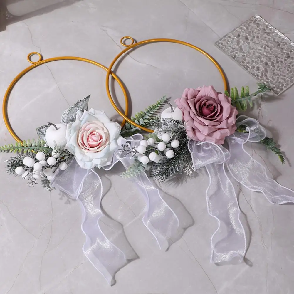 Metal Floral Hoop Wreath Artificial Rose Flower Wreath Iron Round Frame Garland for Bridesmaids Wedding Wall Hanging Decor Венок