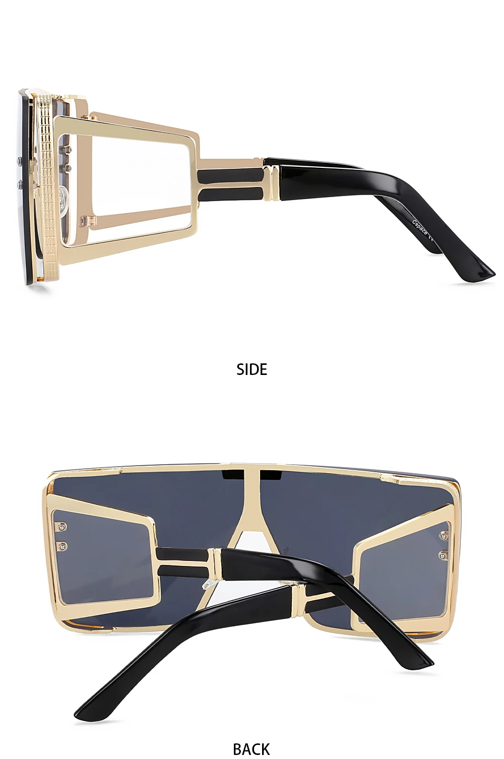 46588 Vintage Luxus Marke Sonnenbrille Frauen Großen Rahmen Männer Mode Eine Linse Quadratische Shades Uv400 Gläser – Detail 6