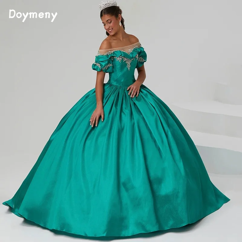 D0ymeny gaun bahu terbuka Quinceanera gaun Kristal Vestidos De 15 a00os panjang Prom quincealeras gaun pesta Gown