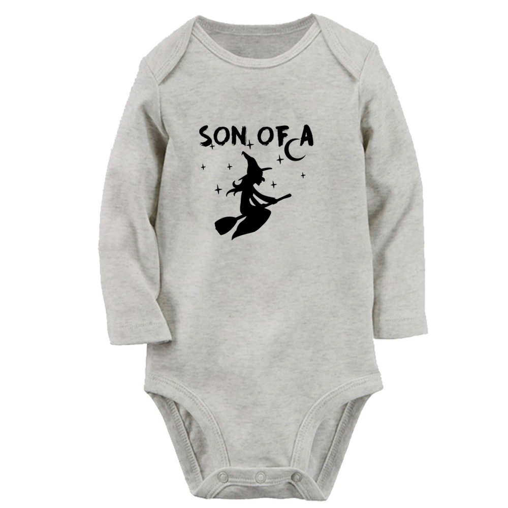 Son of a Witch, Halloween Fun Graphic Baby Bodysuit Cute Boys Girls Rompers Infant Long Sleeves Jumpsuit Newborn Soft Clothes