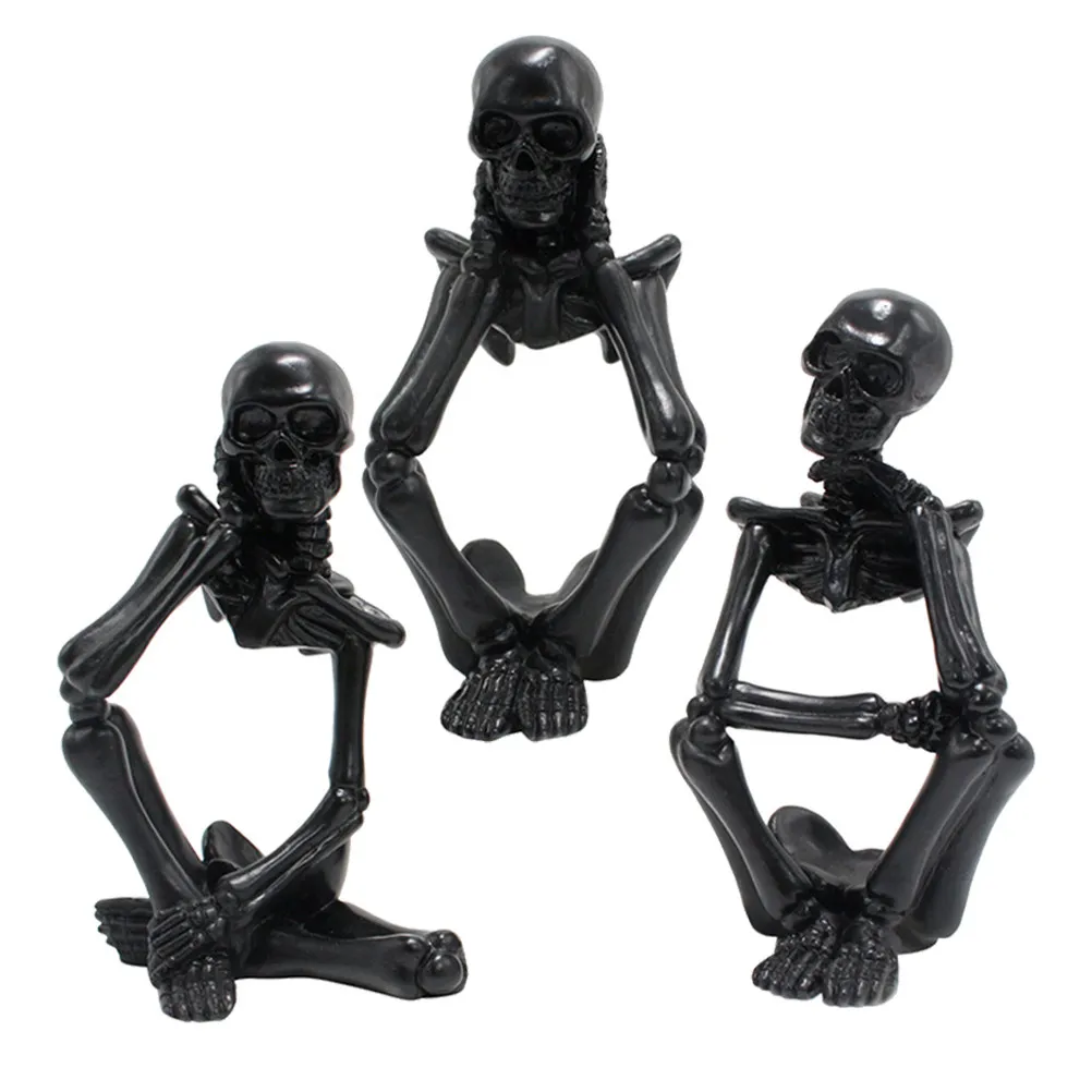 3Pcs Decor Resin Statue Miniature Exquisite Craft Indoor Outdoor Decoration Resin Skull Adornment
