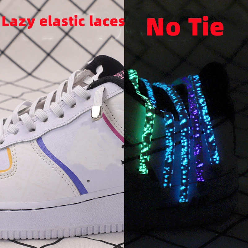 Luminous Reflection No Tie รองเท้า Laces Shoelaces ยืดหยุ่นรองเท้าผ้าใบกลางแจ้ง Quick Safety แบนเชือกผูกรองเท้าเด็กและผู้ใหญ่ Lazy Laces