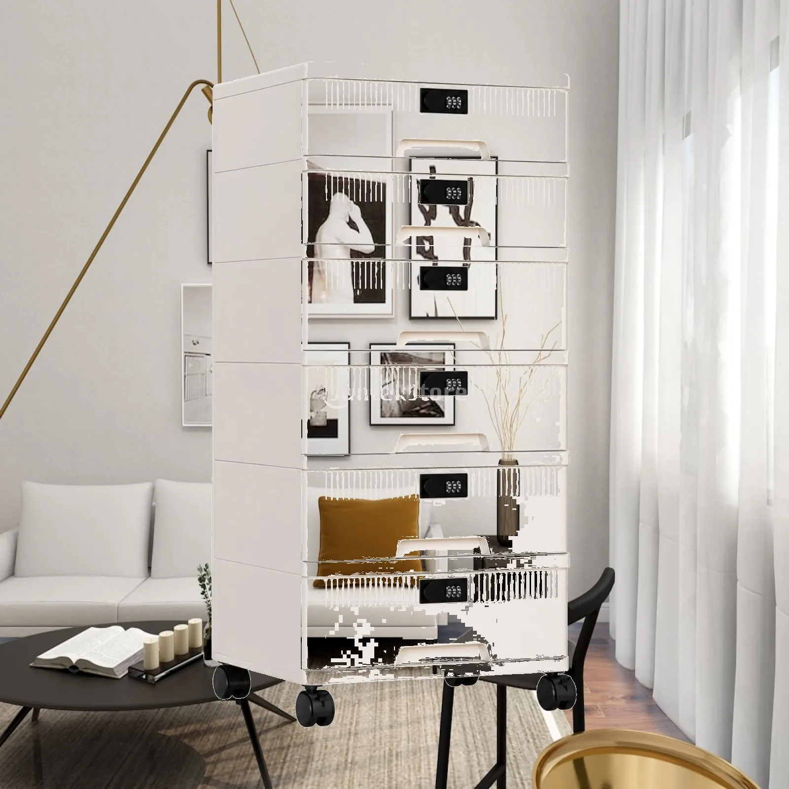 Secure Lockable Storage Cabinet White Drawer Chest with Casters Freestanding Mobile File Organizer for Documents Household