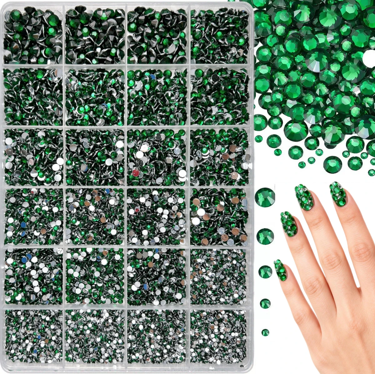 1 caja de diamantes de imitación de fondo plano medio redondo simulado, decoraciones artísticas para uñas, Mini diamantes de imitación coloridos de varios tamaños, dijes para uñas DIY