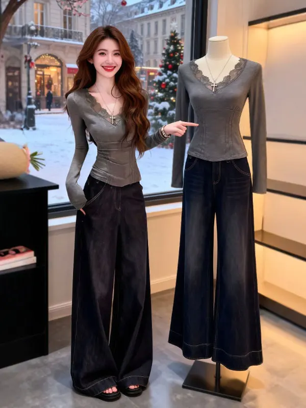 

Корейский облегающий вязаный свитер с V-образным вырезом, уникальный, стильный, зимний, женский, премиум-качества, с длинными рукавами, свитер-поло