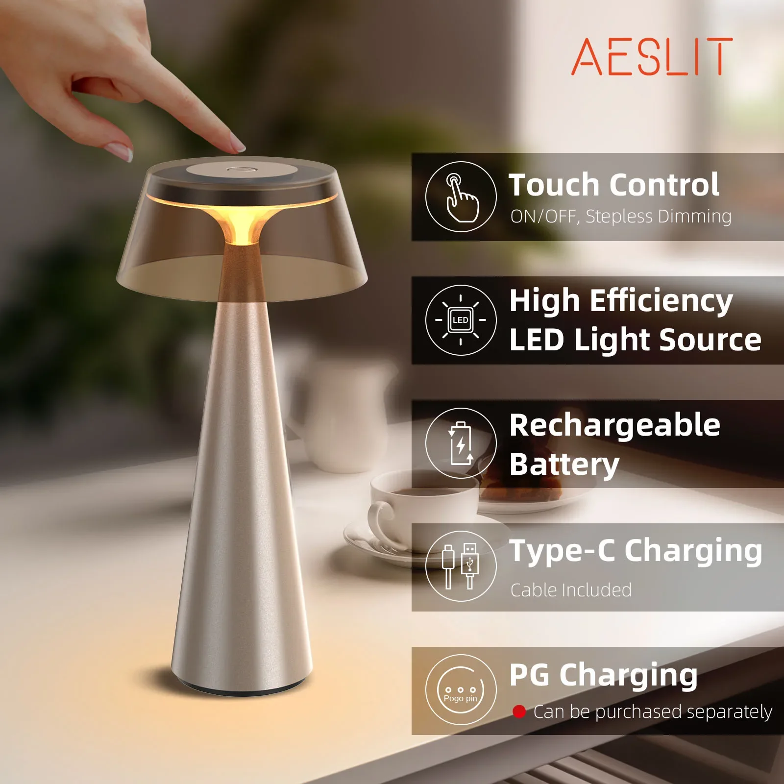 AESLIT AL-15 Modern Portable Led Table Lamp Touch Sensor Waterproof Indoor Rechargeable DC Power Home Dining Desk Wholesale