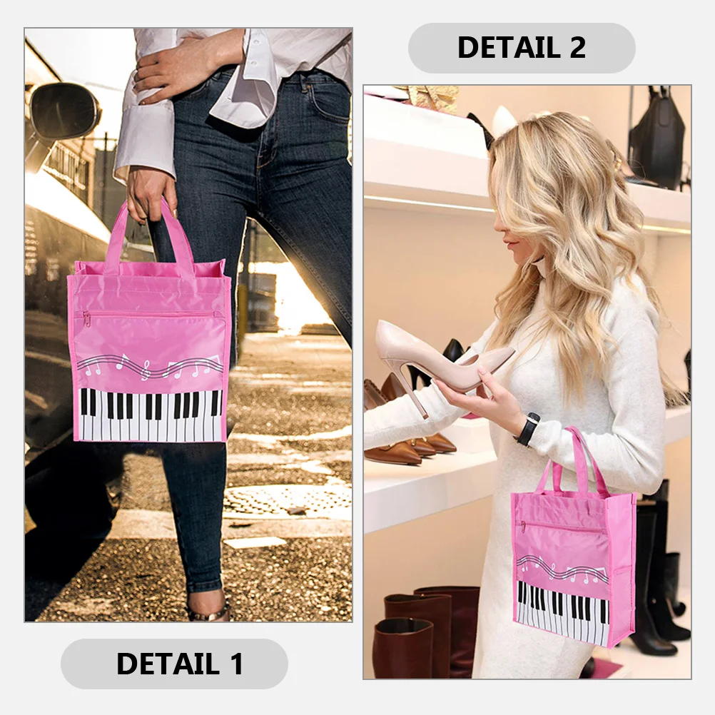 

Music Symbol Storage Bag Handbag Portable Bags Piano Pink Non-woven Fabric for Books