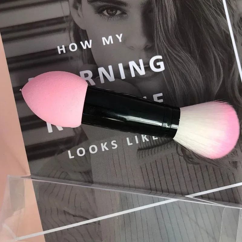 1 brocha profesional para colorete de doble punta, esponja de maquillaje para mujer, pluma cosmética Imagic para esponjas en polvo, brochas para colorete y base