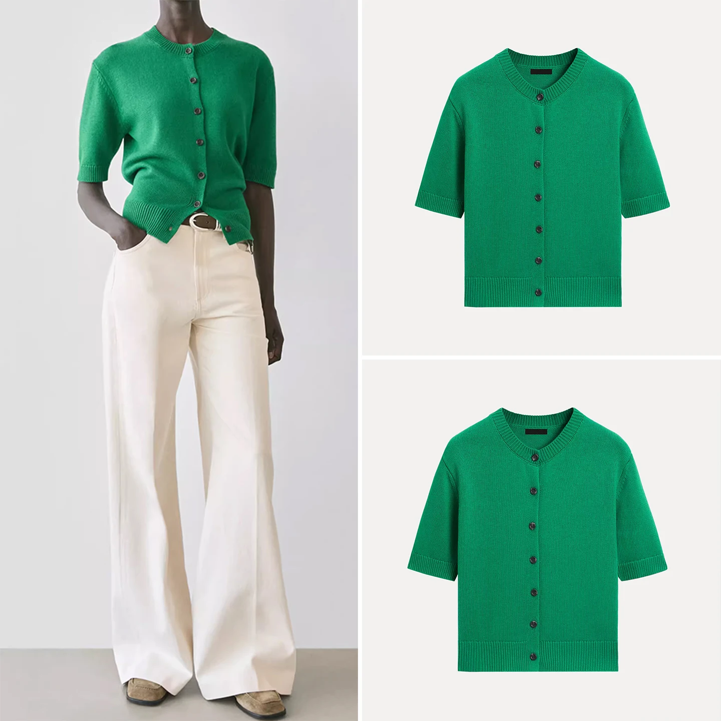 

Women's Knitted round Ne Seven-Quarter Sve Open Front Cardigan Commute Sle Spring 2026 Z Ladies Faion