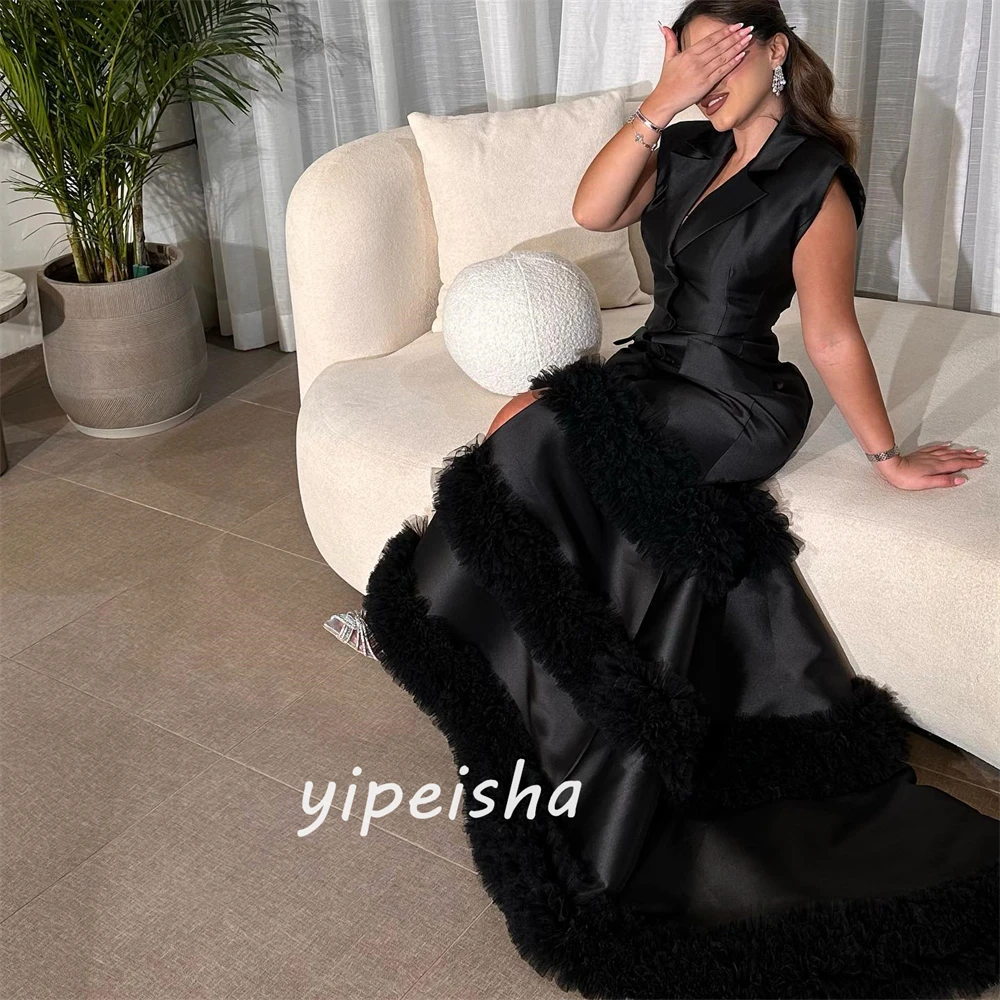 Customized   Sexy Casual  Satin Tiered Button Quinceanera Mermaid V-neck Bespoke Occasion Gown Long Dresses