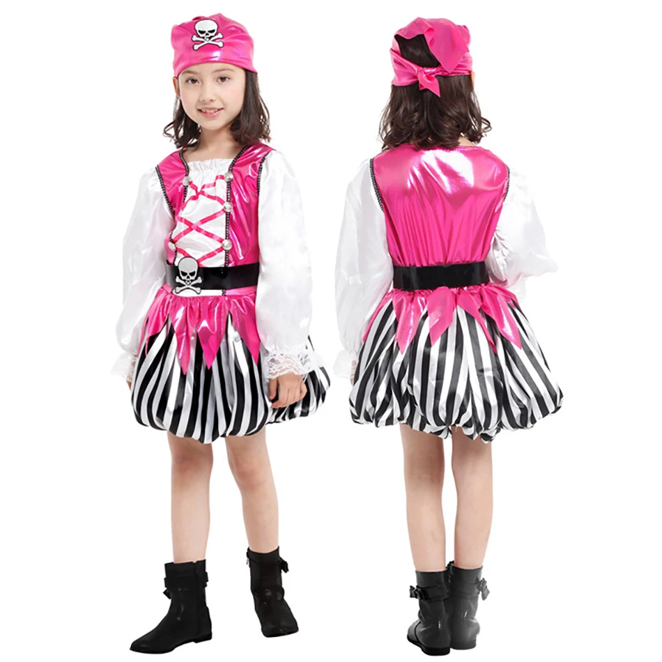 

3 Pcs Suit Baby Boys Girls Halloween Role-playing Sets Skirt Headscarf Belt School Stage Wear Party Pirate Performance Outfit