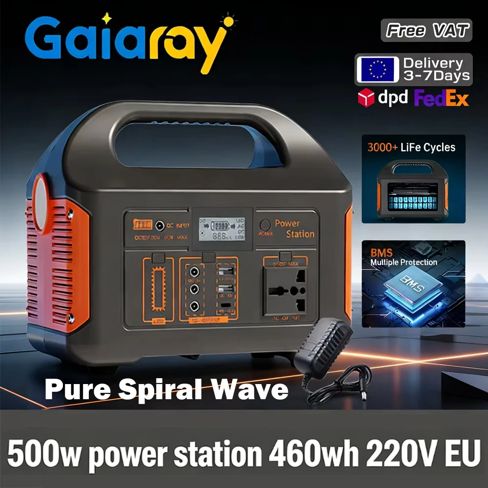 Gaiaray Draagbare Powerstation 500W Zonnegenerator LiFePo4 Batterijen 220V 460Wh Energieopslag voor Buitenactiviteiten, Kamperen en Campers