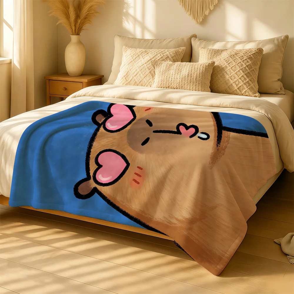 Cartoon Cute C-Capybara Blanket For Soft Warm Knee For Bedroom Living Room Bed Sofa Camping Picnic Office Gift