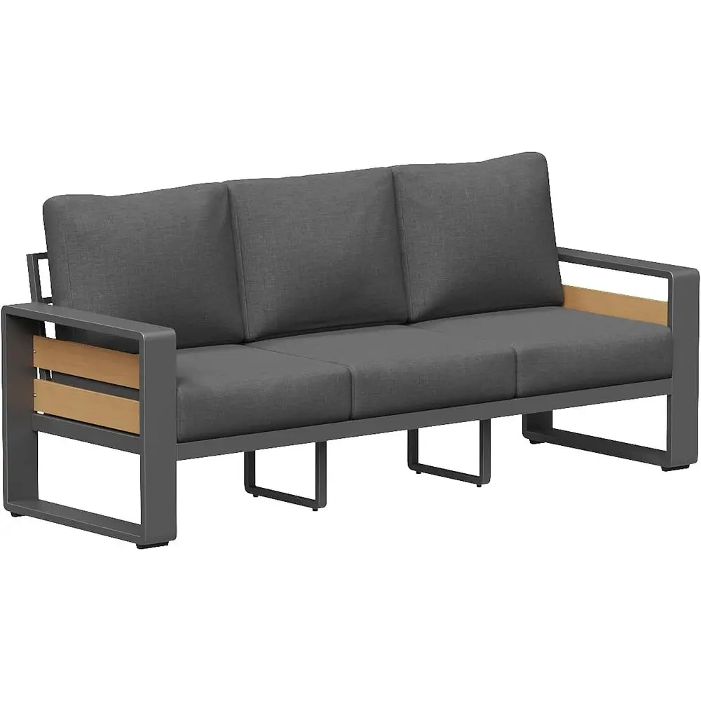

3-Seat Metal Outdoor Sectional Patio Furniture Set, Grey