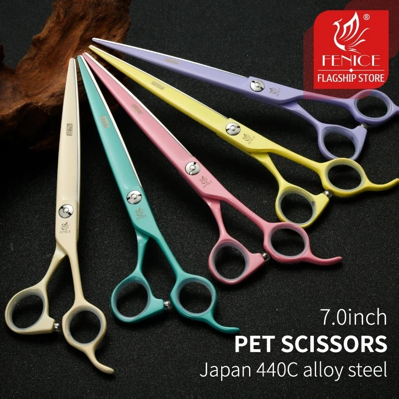 Fenice Professional 6.5/7 Inch JP440C Macaron Colorful Straight Cutting Curved Thinning Chunker 4 pcs Set Pet Grooming Scissors