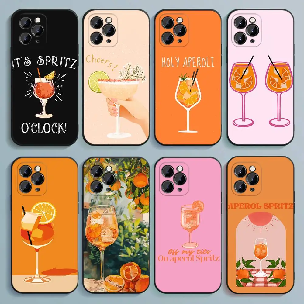 Aperol Funny Spritz telefoonhoesje voor iPhone 17,16,15,14,13,12,Pro,Max,Plus,E,SE4,Air,Mini zwarte zachte hoes