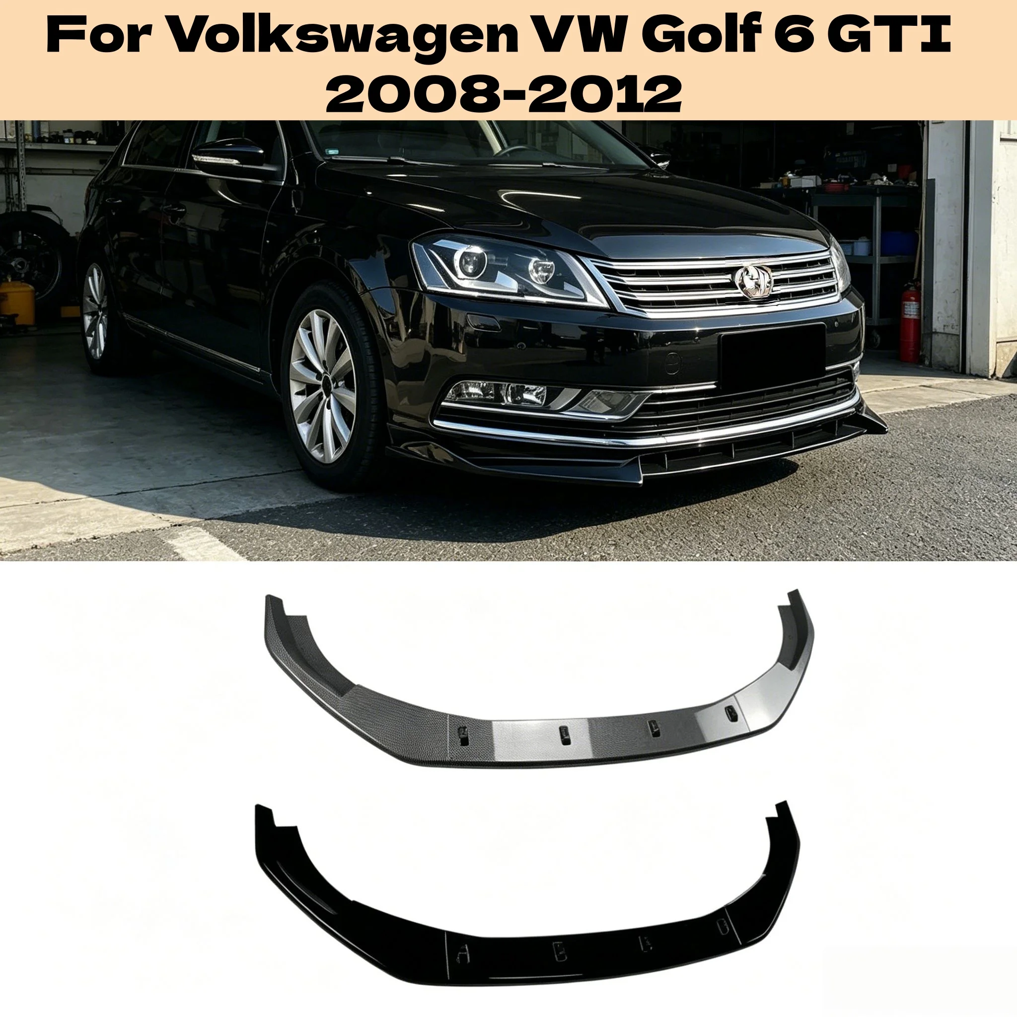 

For Volkswagen VW Golf 6 GTI 2008-2012 Car Front Bumper Splitter Lip Diffuser Spoiler Guard ABS Glossy Black/Carbon Look