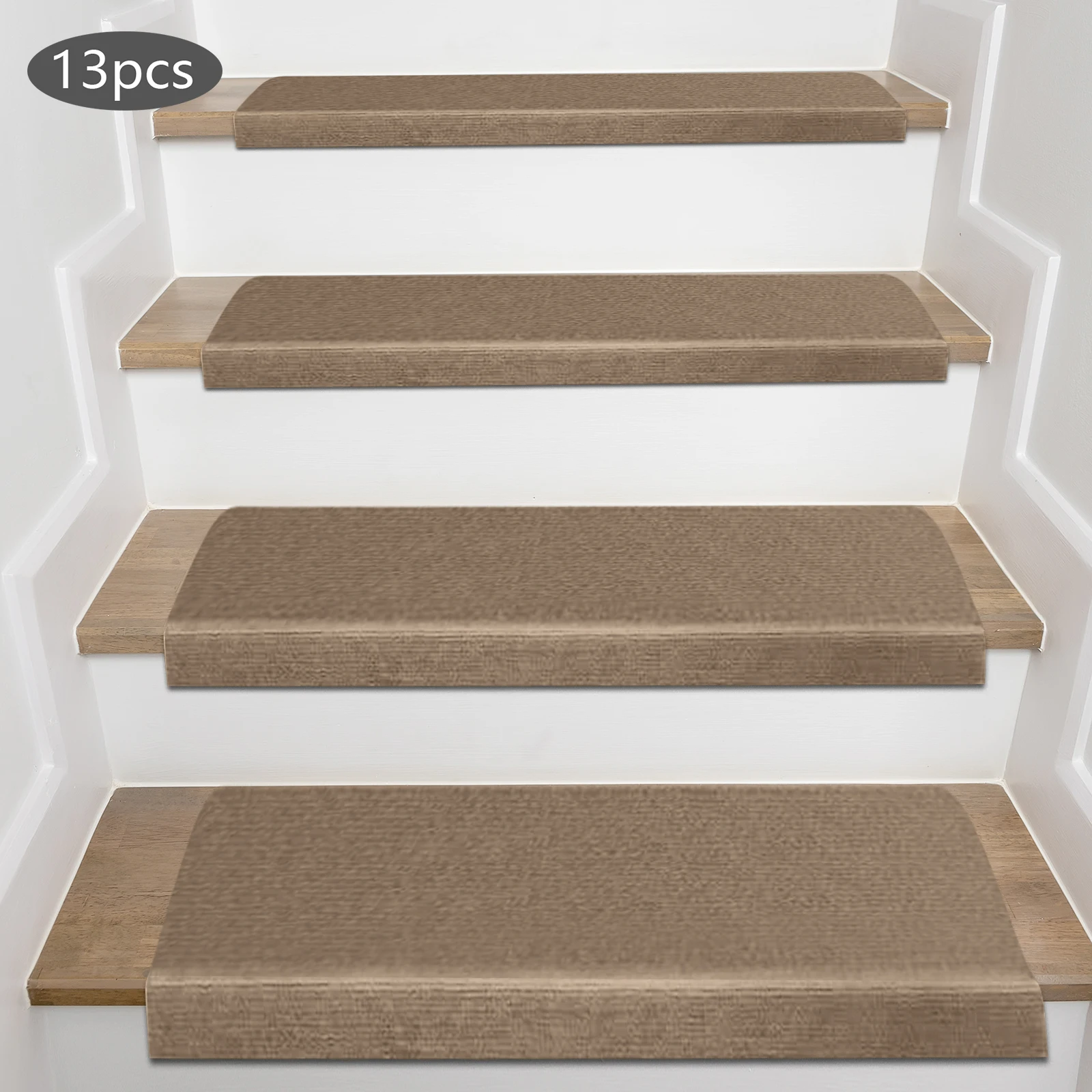 

13Pcs 55*24cm Polyester Hallway Mat Beige Stair Treads Non-Slip Carpet Mats