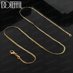 DOTEFFIL 2mm 18K Gold 16/18/20/22/24/26/28/30 Inch Side Chain Necklace For Women Man Fashion Wedding Charm Jewelry