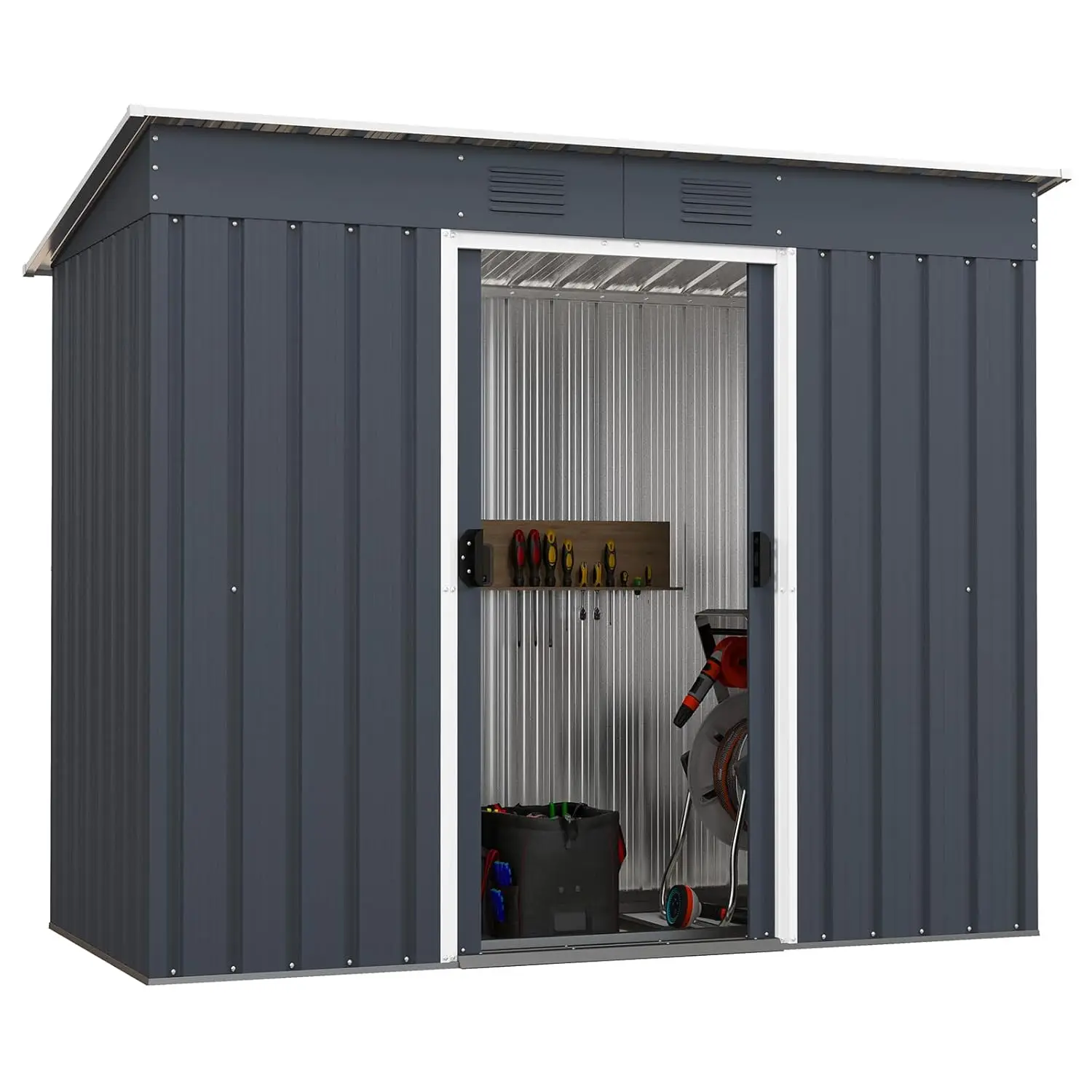 

Outdoor Storage Shed with Floor Foundation, 3.2 FT x 6.7 FT Weather-Resistant Metal Tool Shed w/Air Vents &, Customized