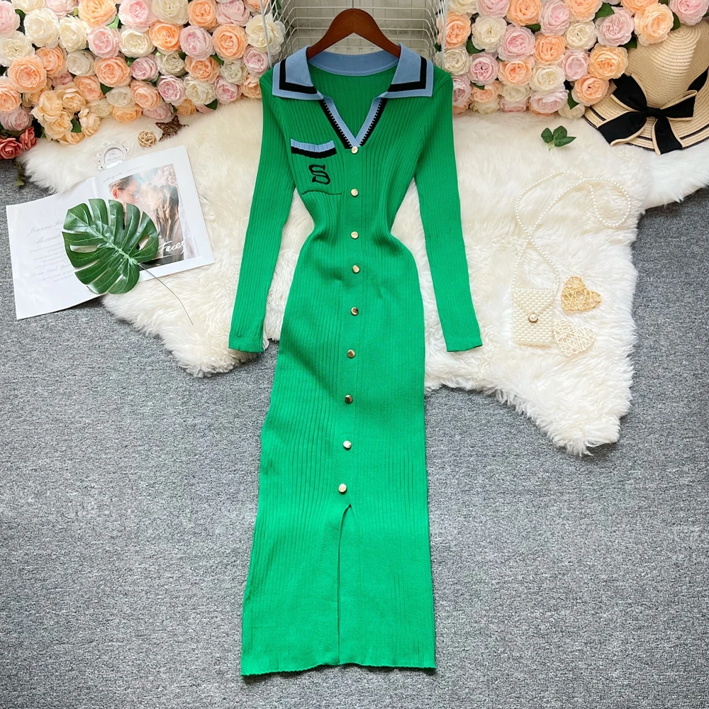 YuooMuoo Markenmode Herbst Strickkleid Damen 2026 Neues Besticktes Langarm Bodycon Pulloverkleid Streetwear Damen-Outfits – Detail 5
